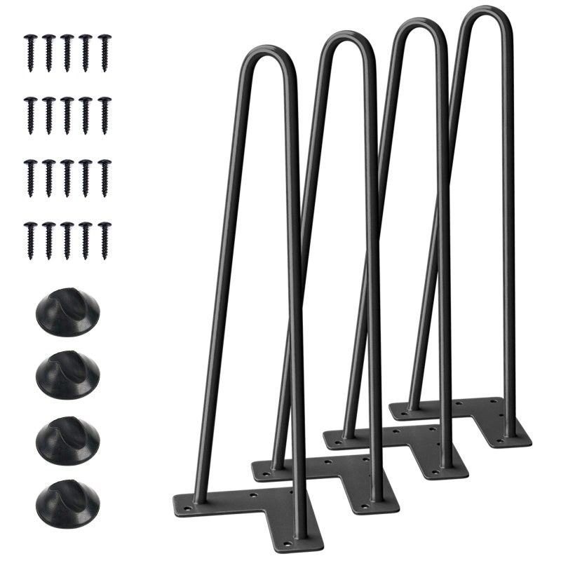 SMARTSTANDARD 16 Hairpin Furniture Legs Metal Home DIY Projects for Nightstand Coffee Table Desk etc with Rubber Floor Protectors Black 4PCS