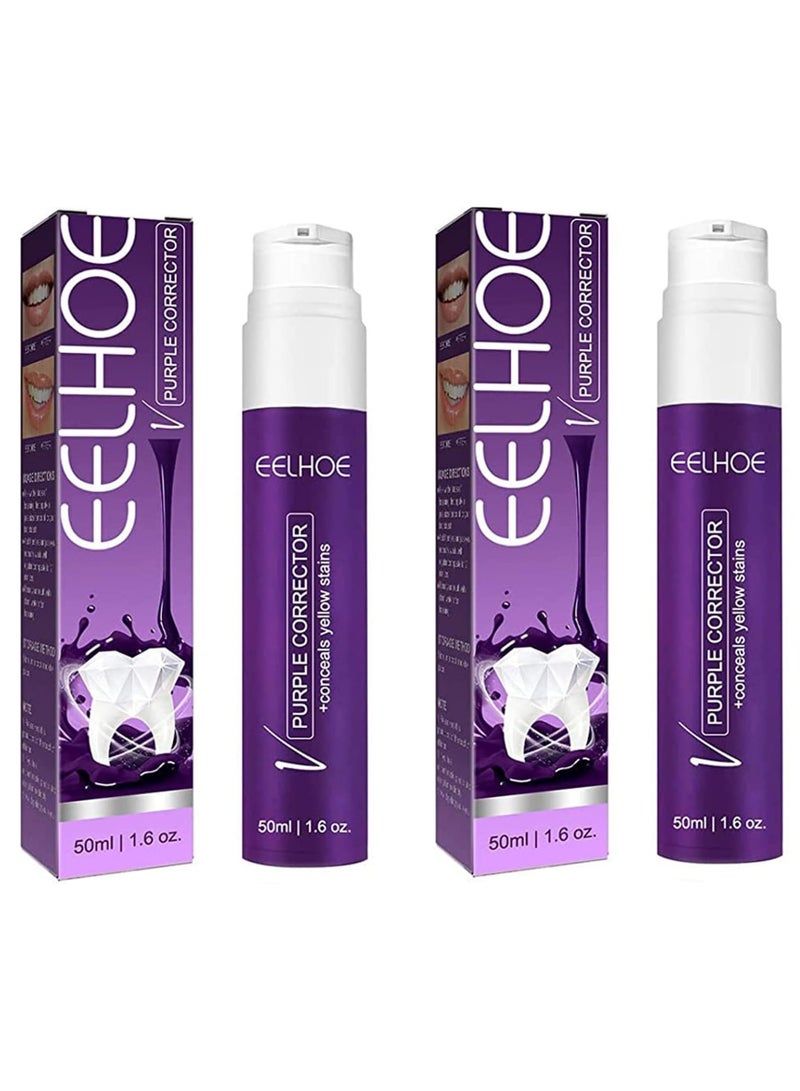 إيلهو قطعتين من مصحح أرجواني 50 مل، معجون أسنان لتبييض الأسنان، إزالة بقع الأسنان، مصحح لون لتنظيف الأسنان الصفراء، كريم تبييض الأسنان للحصول على نفس منعش ونظافة الفم - Image 1