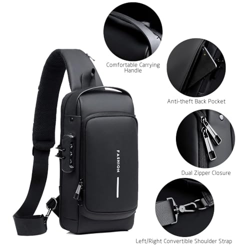 XBEY Sling Bag For Men CrossBody Backpack For Men Women, Anti-Theft Chest Bag With USB Charging Port, Waterproof Small Backpack for Outdoor Work Hiking Running Sport Travel Bag (Black) - Image 5
