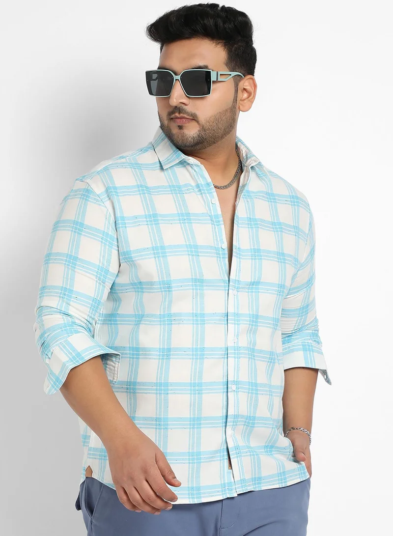 Instafab Plus Instafab Plus Men's White & Light Blue Tartan Plaid Shirt For Casual Wear | Spread Collar | Long Sleeve | Button Closure | Cotton Shirt Crafted With Comfort Fit For Everyday Wear