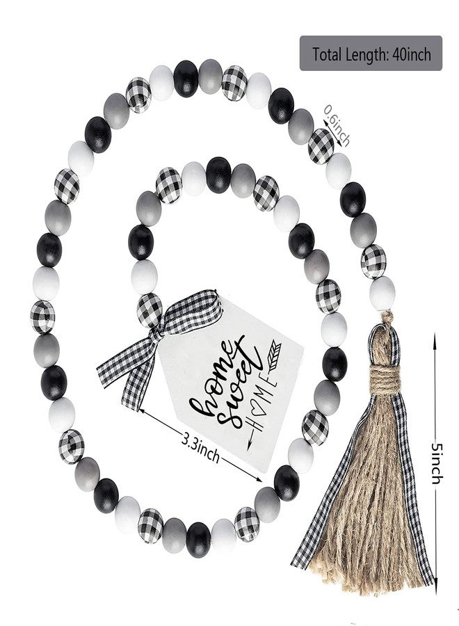 Elifel Farmhouse Plaid Wood Bead Garland with Tassel 40inch Hanging Decor Home Decorative Home Sign for Farmhouse Tiered Tray Wreath - Image 2