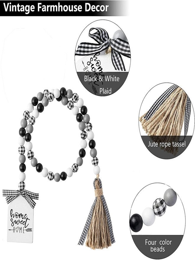 Elifel Farmhouse Plaid Wood Bead Garland with Tassel 40inch Hanging Decor Home Decorative Home Sign for Farmhouse Tiered Tray Wreath - Image 3