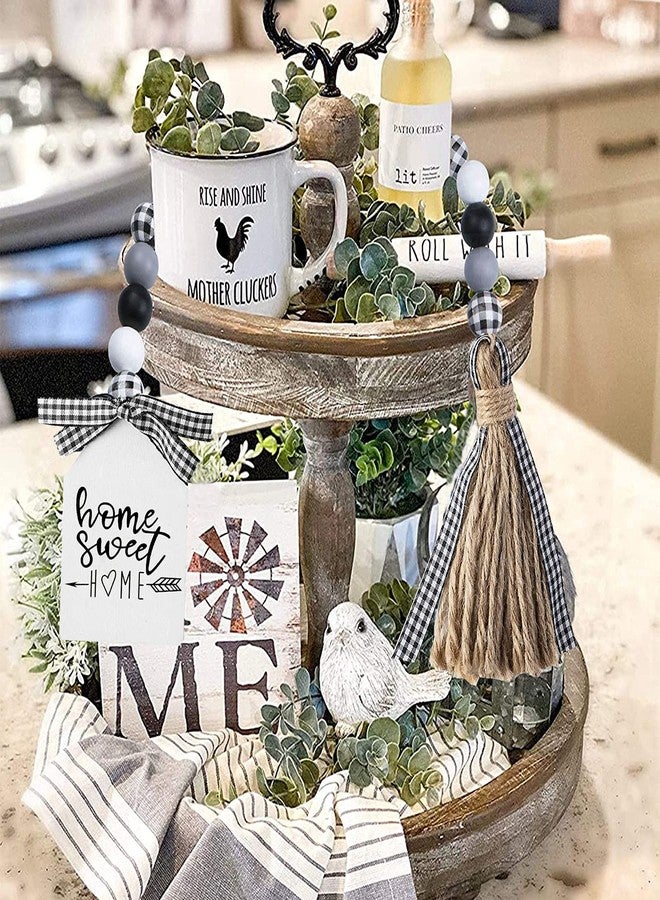 Elifel Farmhouse Plaid Wood Bead Garland with Tassel 40inch Hanging Decor Home Decorative Home Sign for Farmhouse Tiered Tray Wreath - Image 5