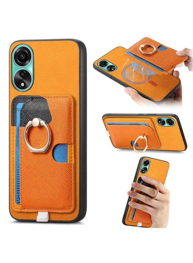 اس-توب جراب لهاتف OPPO A78 4G بتصميم كلاسيكي متقاطع من الجلد مع حلقة جانبية وحقيبة بطاقات وحافظة هاتف MagSafe - Image 1