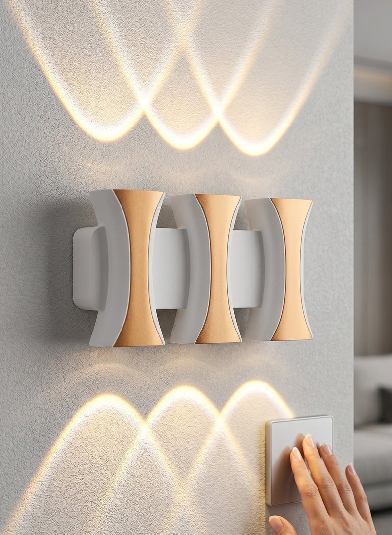 Up Down LED Wall Light 6W Modern Triple Direction Sconce White and Gold Luxury Design Indoor Decorative Lighting Fixture for Living Room and Bedroom 15cm - Image 1