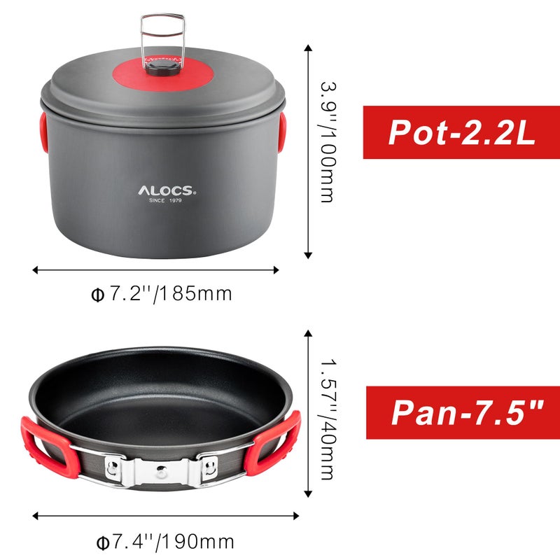 Alocs Camping Cookware Set - Lightweight Camping Cookware Mess Kit - Camping Pots and Pans Set - Camping Cooking Gear with Portable Carry Bag for Outdoor Backpacking Hiking and Picnic - Image 3