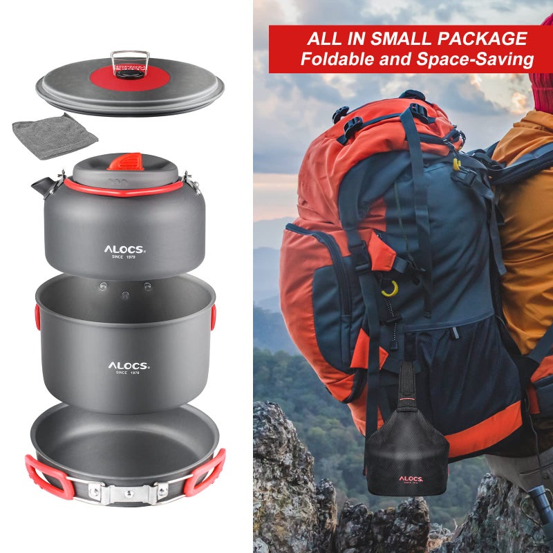 Alocs Camping Cookware Set - Lightweight Camping Cookware Mess Kit - Camping Pots and Pans Set - Camping Cooking Gear with Portable Carry Bag for Outdoor Backpacking Hiking and Picnic - Image 2