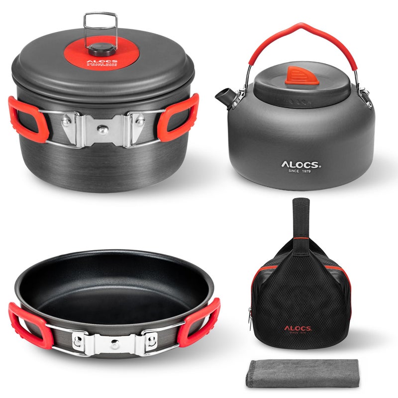 Alocs Camping Cookware Set - Lightweight Camping Cookware Mess Kit - Camping Pots and Pans Set - Camping Cooking Gear with Portable Carry Bag for Outdoor Backpacking Hiking and Picnic - Image 1