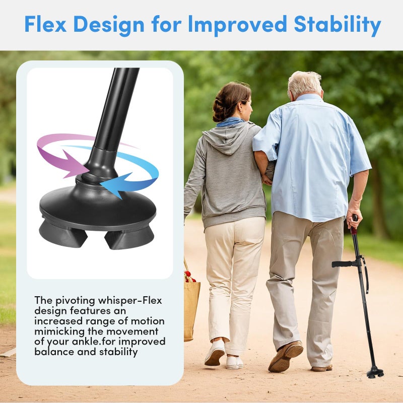 ANCKNE Walking Cane for Men & Women with Alarm, LED Light and Foldable Handle, Foldable, Adjustable, Lightweight, Free Self Standing Walking Cane for Seniors & Adults - Image 4