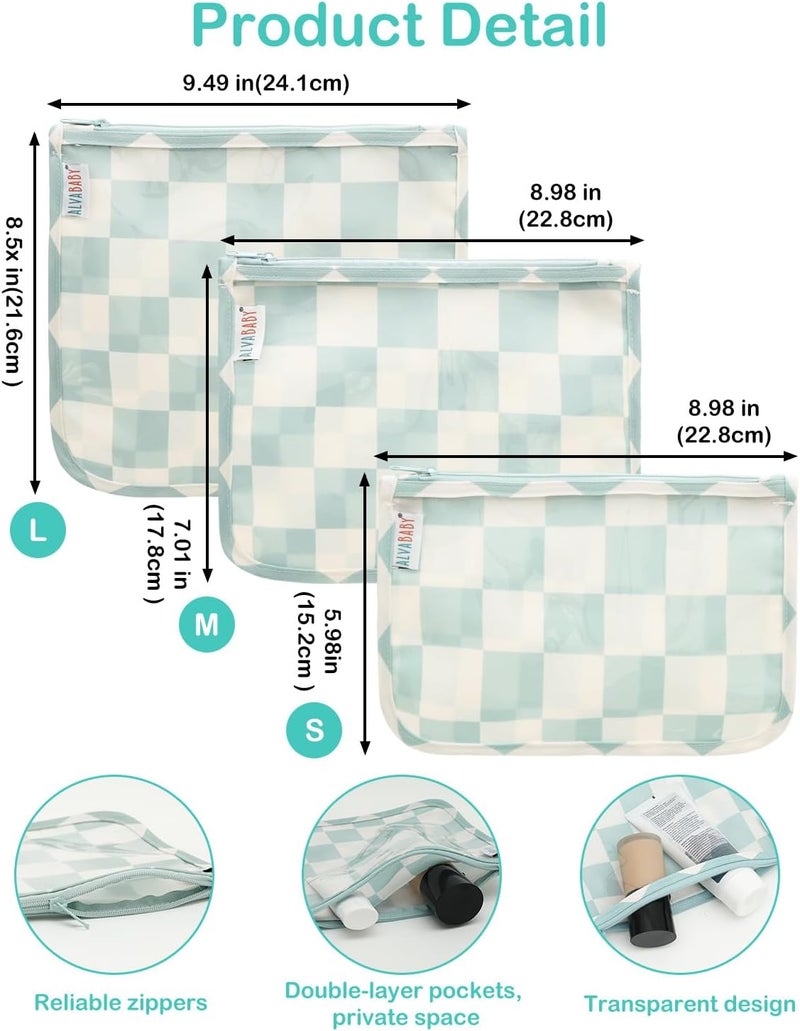 ALVA 3pcs Mess-Proof Travel Toilety Bag,Clear Cosmetic & Diaper Organizer with Front Pouch 3LT08 - Image 3
