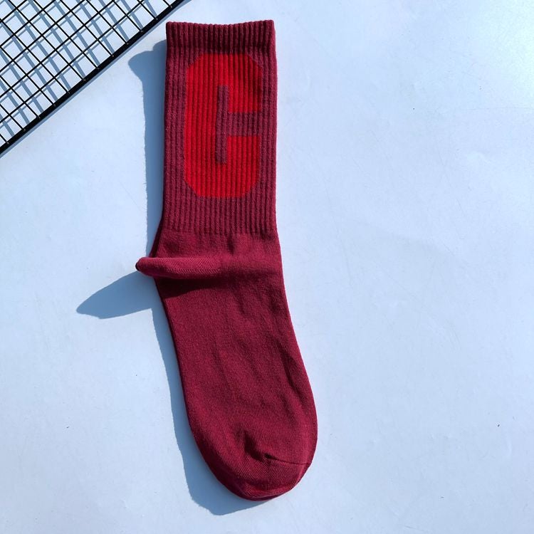 Trendy Streetwear Cotton Socks Unisex Big C Bordeaux