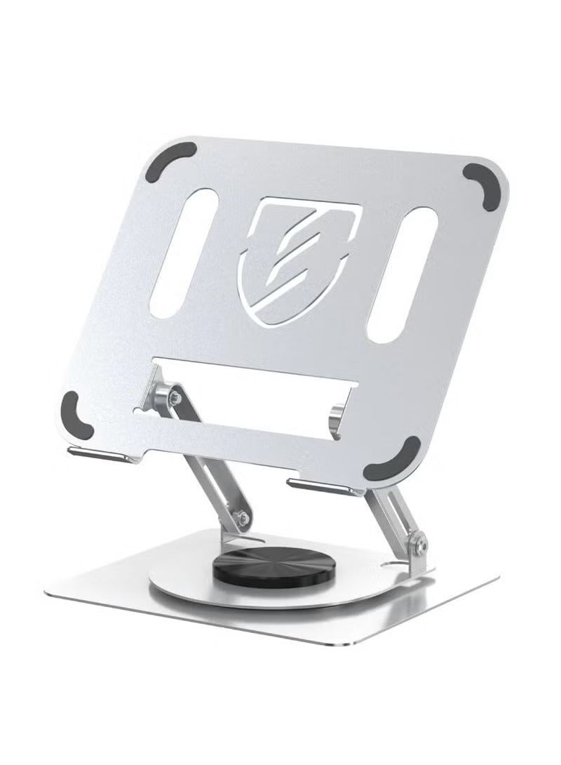 ELTRAZONE EH257 360° Rotatable Laptop Stand for Desk – Adjustable Carbon Steel Notebook Riser Holder with Porous Heat Dissipation and Arbitrary Angle Adjustment – Ergonomic Computer Stand Compatible with 11 to 17.3 Inch Laptops – Durable Silver Finish - Image 2