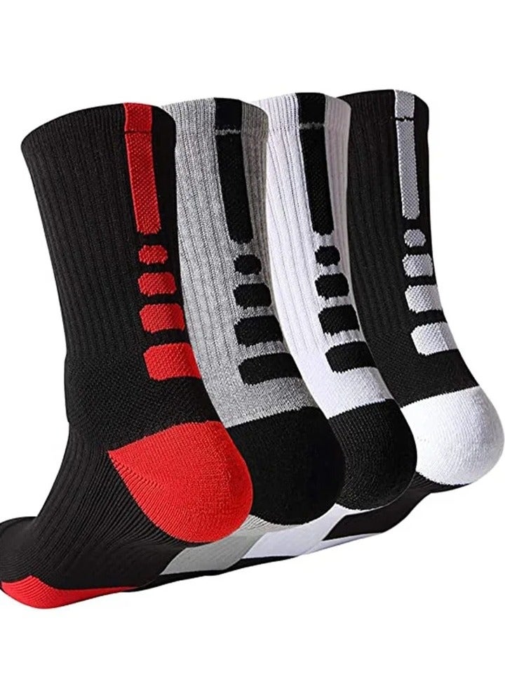 4 Pairs Basketball Socks for Men Running Training Boys Compression Cotton Sock Men's Athletic Crew Socks Performance Thick Cushioned Sport Lightweight and Breathable - Image 1