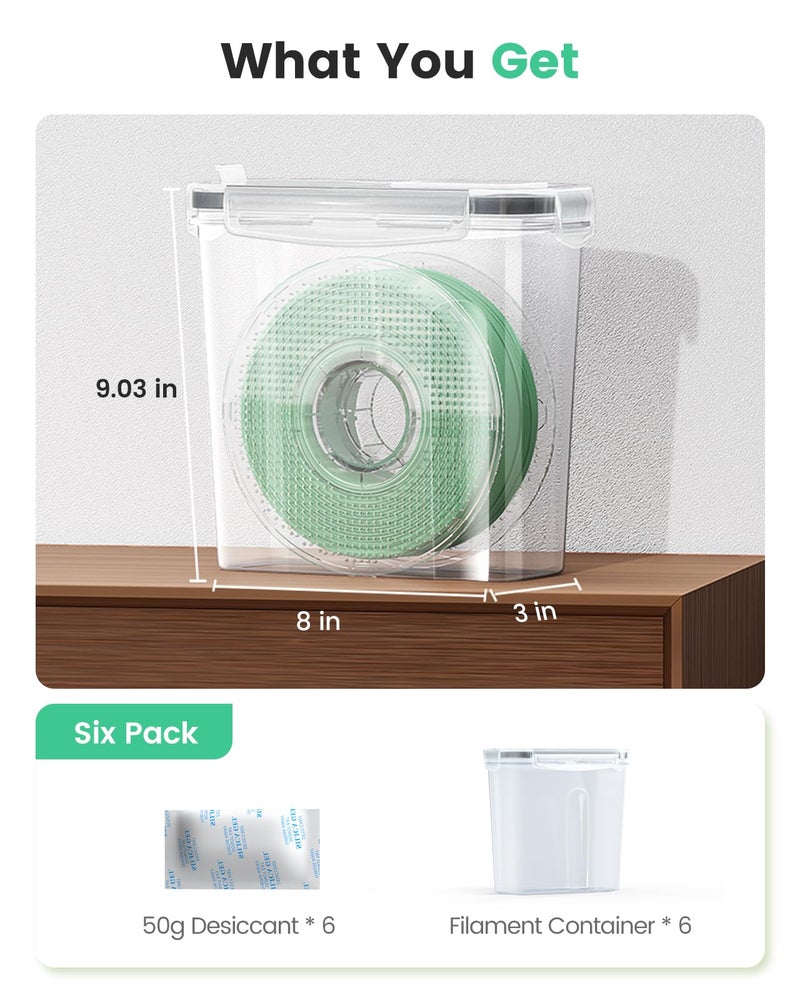 AMZ Pro AMZPro Filament Storage Box - 6 Pack Filaments Container for 3D Printing Filaments Sealing and Protection - Portable Filament Storage with Desiccant,Water-Proof and Dust-Proof 4.0L(9.03 * 8 * 3) - Image 5