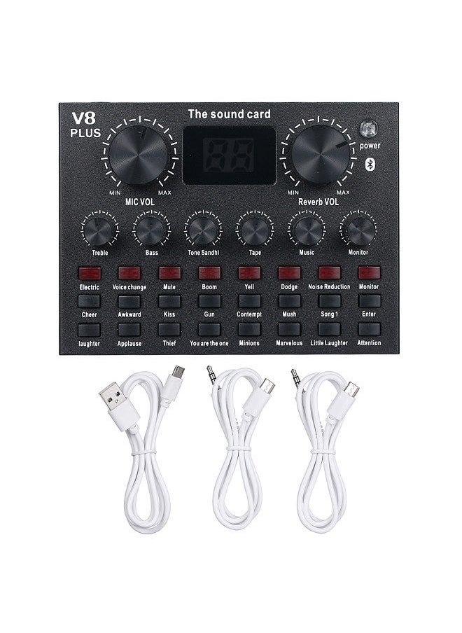 Generic - V8 Plus Live Sound Card with Audio Cable USB Cable BT Accompaniment Sound Effects Universal for Phone Computer - Image 1