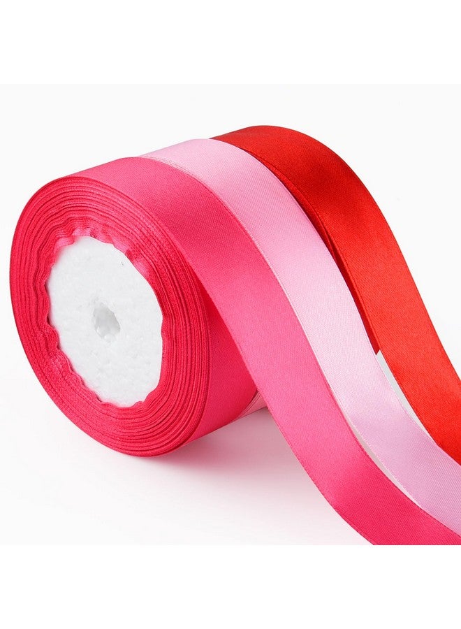 ASTARON Satin Ribbon for Crafts 1 Inch, Red Pink Solid Color Ribbon Fabric Ribbon for Gift Wrapping Bouquets DIY Hair Bows Silk Ribbon for Decorations - Image 1
