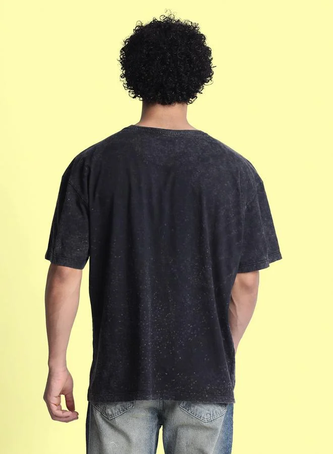 Styli Men Black Oversized Acid Wash T-Shirt By Bene Kleed