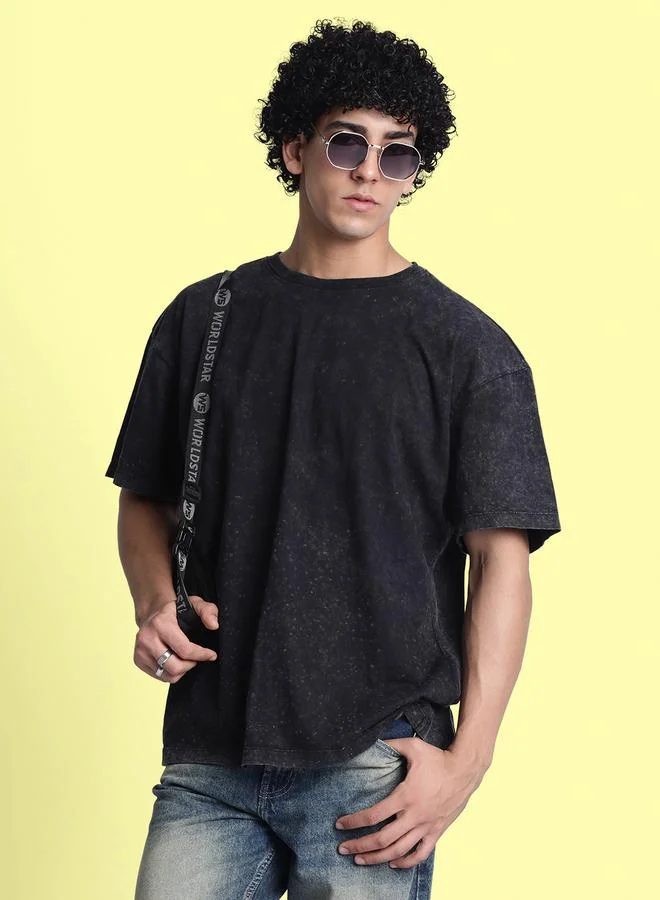 ستايلي Men Black Oversized Acid Wash T-Shirt By Bene Kleed