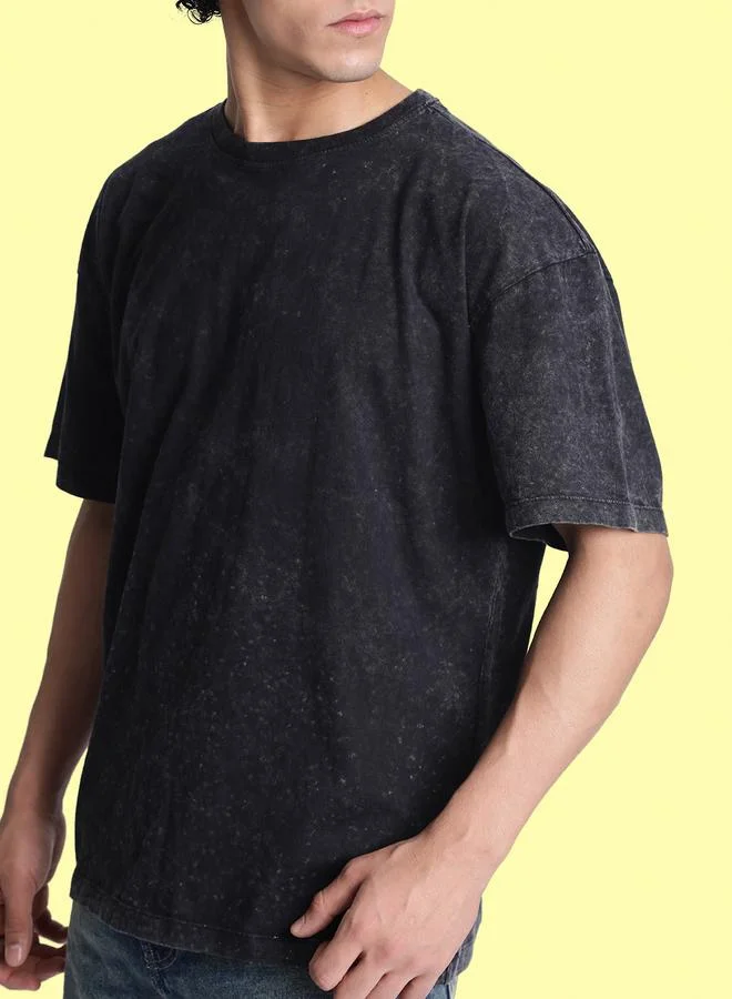 Styli Men Black Oversized Acid Wash T-Shirt By Bene Kleed