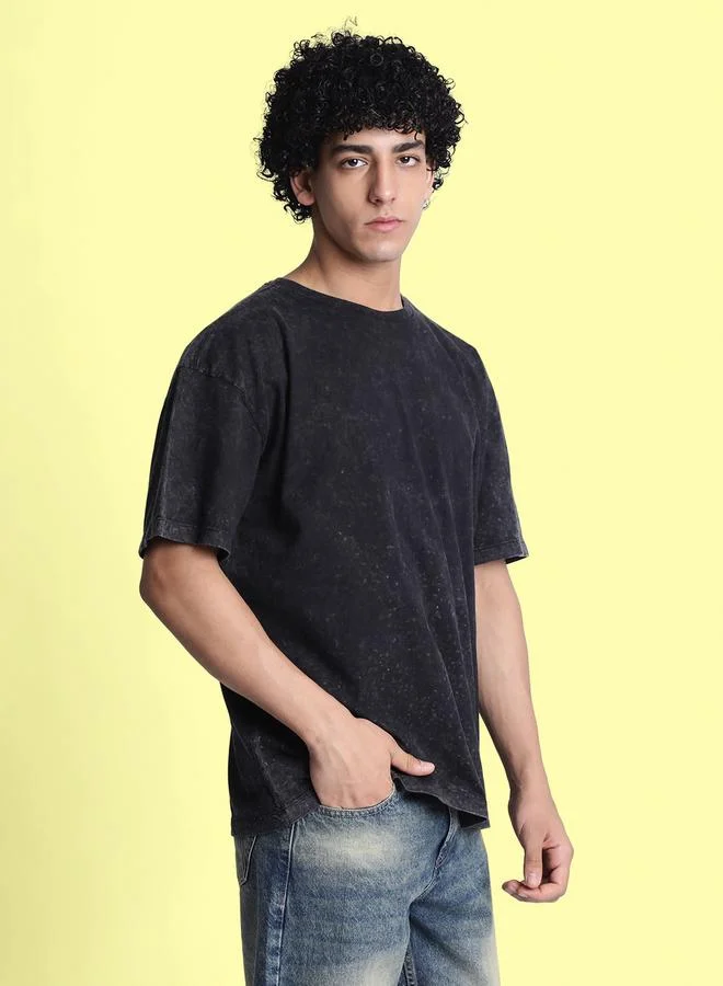 Take Two Men Black Oversized Acid Wash T-Shirt