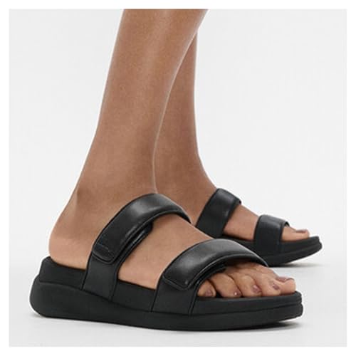 FitFlop فت فلوب نسائية إف-مود جو صندل منزلق ذو منصة قابلة للتعديل بحزامين، أسود، 11 - Image 3