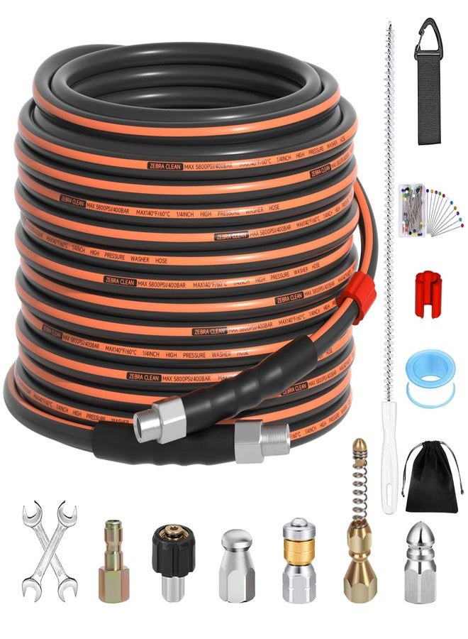 Zebra Clean Sewer Jetter Kit for Pressure Washer, 1/4" NPT Corner Drain Cleaner Hose 5800 PSI with Sewer Jetting Nozzles, Pearl Corsage Pin, Waterproof Tape, Extension Cord Organizer&2 Spanner - Image 1