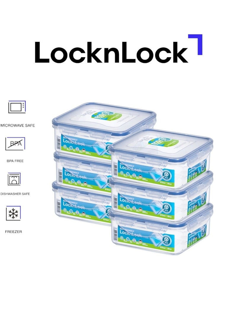 حاوية طعام لوكن لوك مربعة 870 مل عبوة من 6| محكمة الإغلاق، خالية من BPA، آمنة للاستخدام في الميكروويف والفريزر