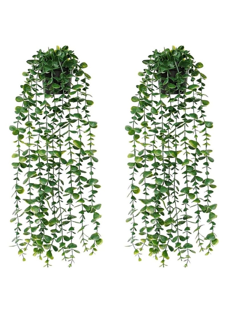 YelaJoy 2 Pcs Artificial Eucalyptus Vine Hanging Plants,Fake Potted Plants Drooping Vines Indoor And Outdoor Fake Plant Decoration For Bedroom,Office,Patio,Exquisite,New House Gift  - Image 1