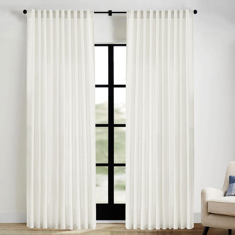 Extra Wide Curtains 70 In Width for 60  72 Inch WindowPleated Back Tab Linen Semi Sheer Full Length Curtains for Living Room Sliding Glass Door 2 Panel Set72x8470x846FT x 84 Inches LongCream