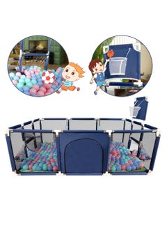 SKY-TOUCH Safety Large Portable Play Pen For Twin, Baby And Toddler Indoor Outdoor With Extra Tall Size, Fun Activities, Basketball Hoop & Mat blue  - Image 5