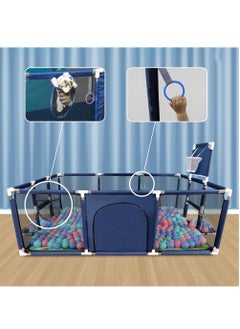 SKY-TOUCH Safety Large Portable Play Pen For Twin, Baby And Toddler Indoor Outdoor With Extra Tall Size, Fun Activities, Basketball Hoop & Mat blue  - Image 2