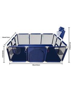 SKY-TOUCH Safety Large Portable Play Pen For Twin, Baby And Toddler Indoor Outdoor With Extra Tall Size, Fun Activities, Basketball Hoop & Mat blue  - Image 3