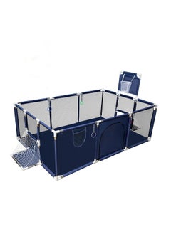 SKY-TOUCH Safety Large Portable Play Pen For Twin, Baby And Toddler Indoor Outdoor With Extra Tall Size, Fun Activities, Basketball Hoop & Mat blue  - Image 1