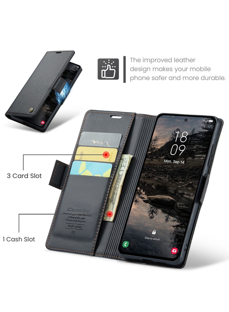 كيس مي غطاء لهاتف Samsung Galaxy S25 FE، غطاء فليب من جلد PU مع حامل بطاقات، إغلاق مغناطيسي مقاوم لسرقة RFID، حامل قابل للطي، وغطاء واقٍ ممتص للصدمات - Image 2