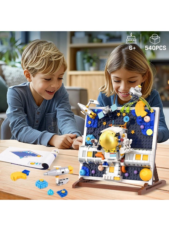 Hogokids HOGOKIDS Space Building Toys for Kids - 540 PCS Astronaut Building Block Set with Stand, 3D Space Painting Frame for Children's Room Décor, Gift for Boys Girls Age 6 7 8 9 10 Years Old  - Image 2