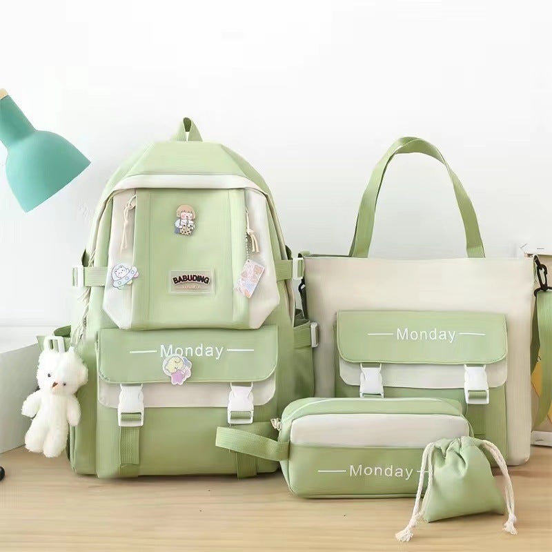 New Style School Bag Set For Women, Korean Version, Primary School Students, Junior High School Students, High School Students, Large Capacity, Small Fresh And Fashionable Backpack - Image 1