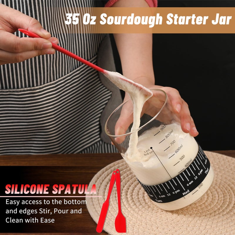 Xileanalee Pro Sourdough Starter Jar Kit- 35 Oz Large Sourdough Starter Glass Jar with Date Marked Feeding Band,Thermometer,Spatula,Cloth Cover& Lid for Sour Dough Bread Loaf - Image 3