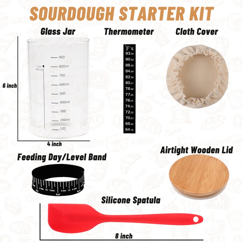 Xileanalee Pro Sourdough Starter Jar Kit- 35 Oz Large Sourdough Starter Glass Jar with Date Marked Feeding Band,Thermometer,Spatula,Cloth Cover& Lid for Sour Dough Bread Loaf - Image 4