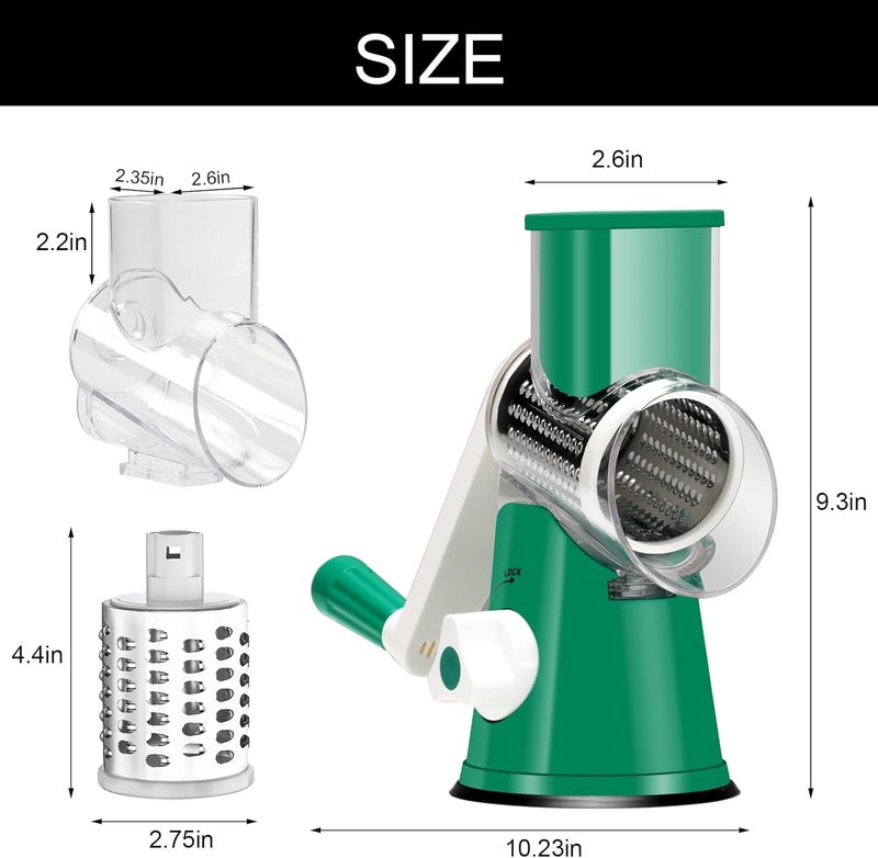 Cambom Rotary Cheese Grater Hand Crank Cheese Shredder for Fresh Cheese, Vegetable, Nuts,Non-slip Suction Base, Free Cleaning Brush Three Blades, Deep Green - Image 5