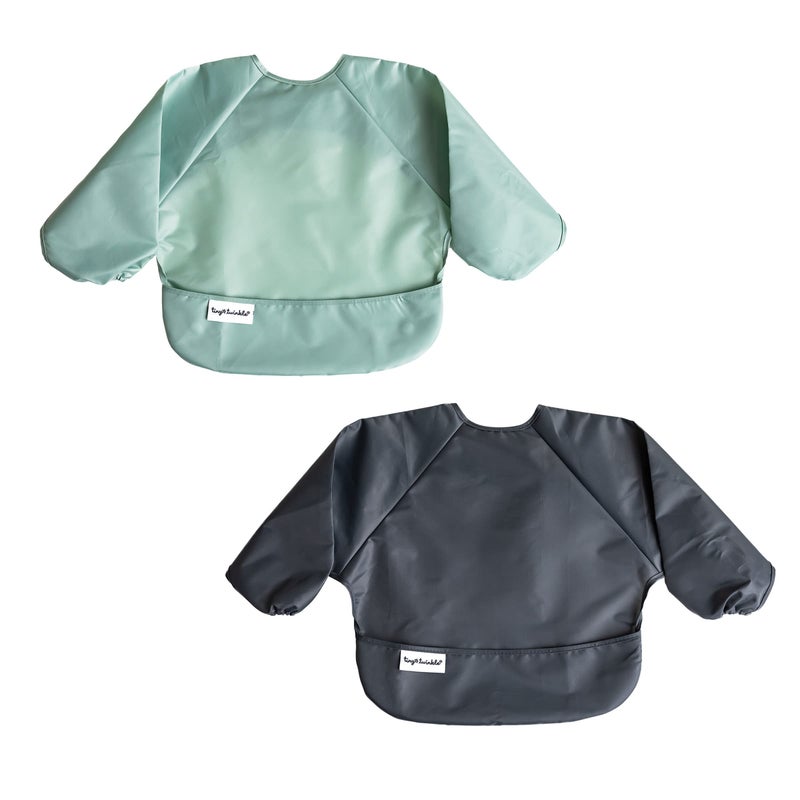 Tiny Twinkle Long Sleeve Bib for Babies & Toddlers | 2-Pack Waterproof Smock Bib for Eating | Machine Washable & Mess-Proof Feeding Essentials | Newborn Shower Gift (Sage Charcoal,6â€“24M) - Image 1