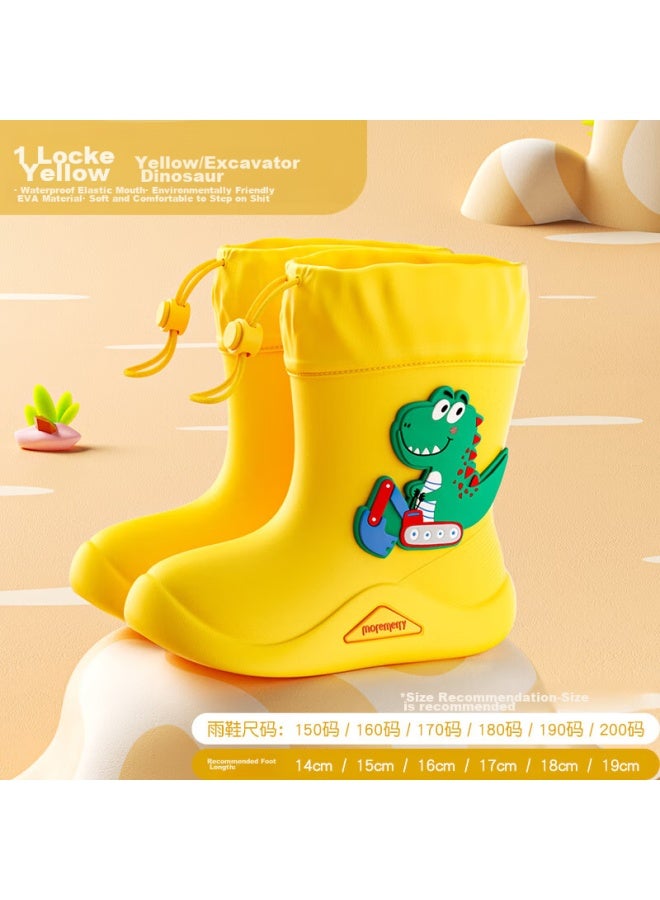 Moremerry Children's Rain Boots For Boys And Girls, Waterproof 3d Baby Non-slip Wear-resistant Cartoon Rain Boots, Excavator Dinosaur, Size 18 - Image 1