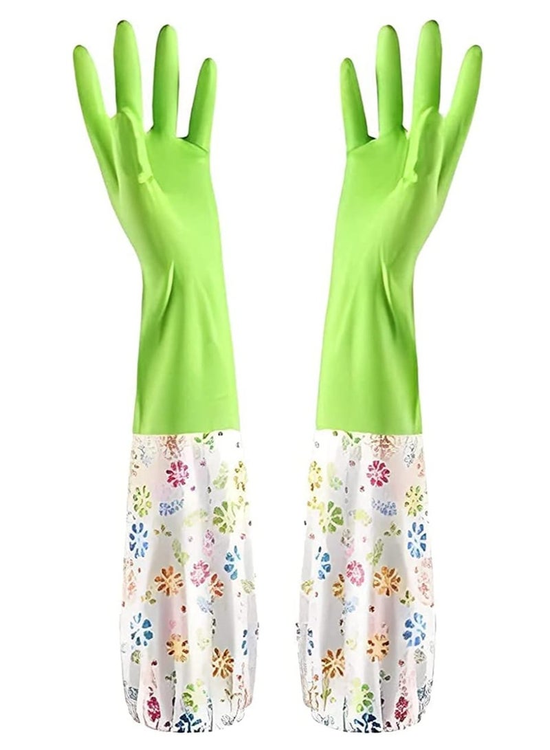 2 Piece Floral Print Gloves Set (Green)  - Image 1