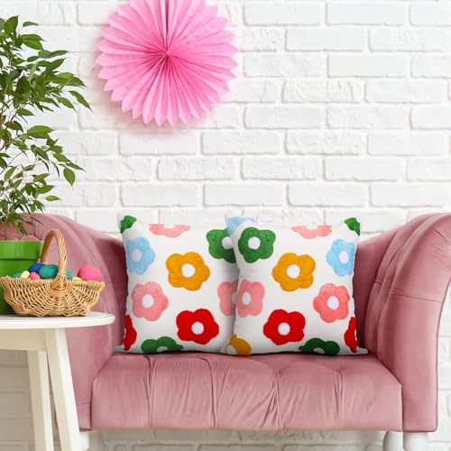 FuWeave Set of 2 Spring Pillow Covers 18 x 18 Daisy Floral Pillow Covers Embroidered Outdoor Pillowcase Decorative Flower Throw Pillowcase for Couch Sofa Bedroom Summer Spring Gifts - Image 3