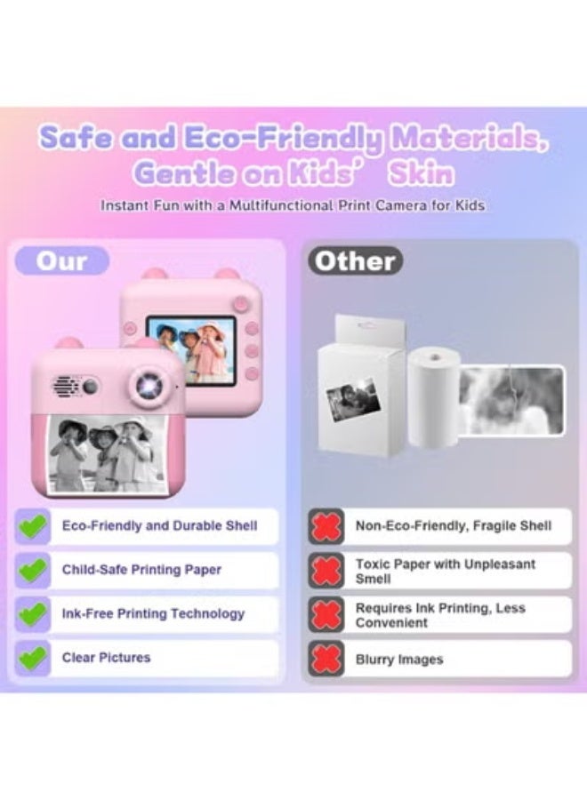 Generic Instant Print Camera for Kids - 1080P HD, 48MP, Bluetooth, Free App, Fun Filters, Gift for Boys and Girls - Camera for Kids 3-12 yo - Pink  - Image 2