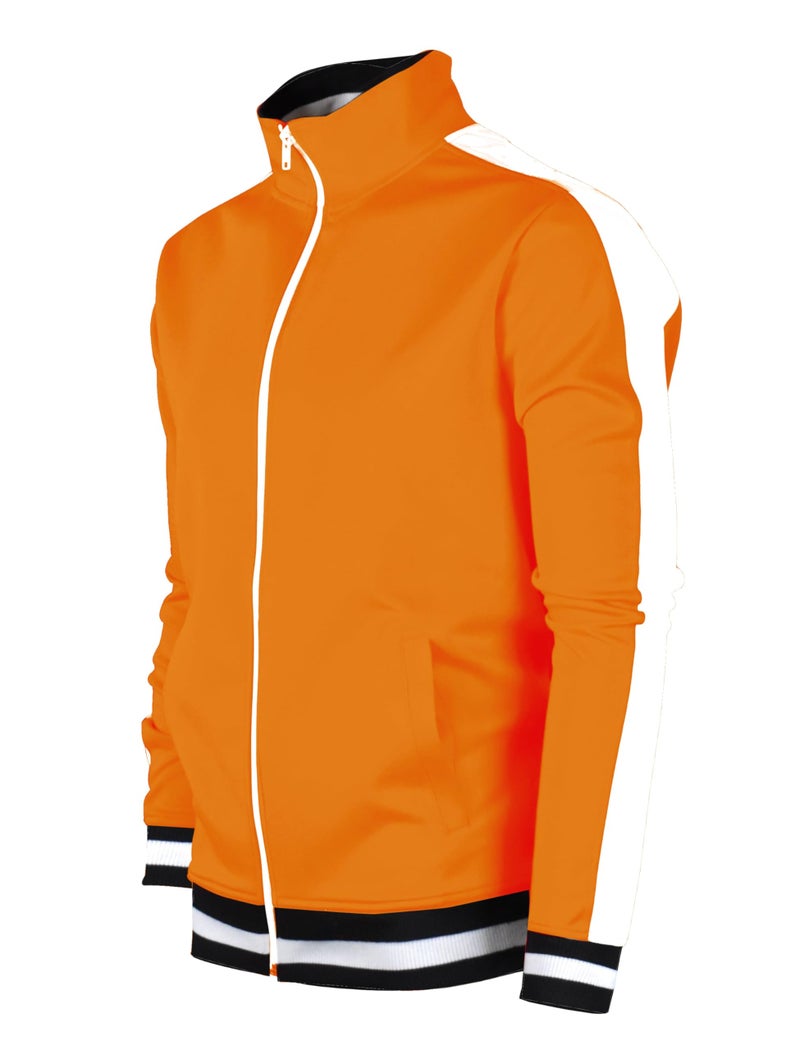 SCREENSHOTBRANDS51700 Mens Urban Hip Hop Premium Track Jacket Slim Fit Side Taping Basic Fashion TopOrangeMedium