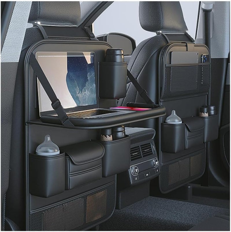 Primst 2 Pack Leather Car Backseat Organizer with Foldable Table Tray - Image 1