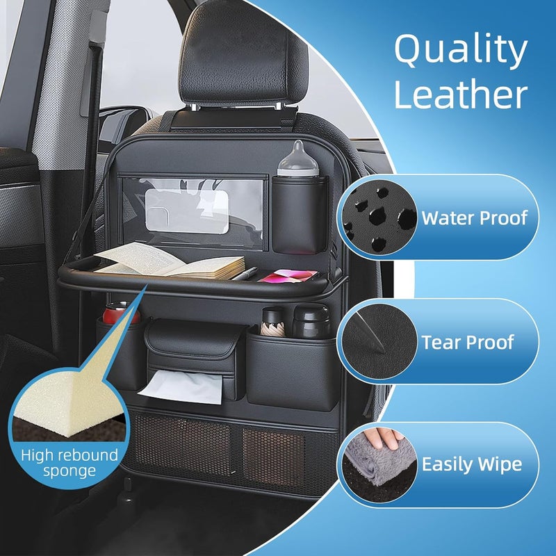 Primst 2 Pack Leather Car Backseat Organizer with Foldable Table Tray - Image 3