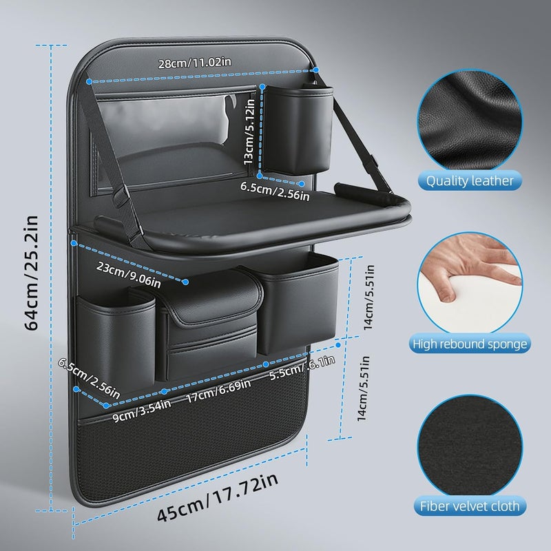 Primst 2 Pack Leather Car Backseat Organizer with Foldable Table Tray - Image 2