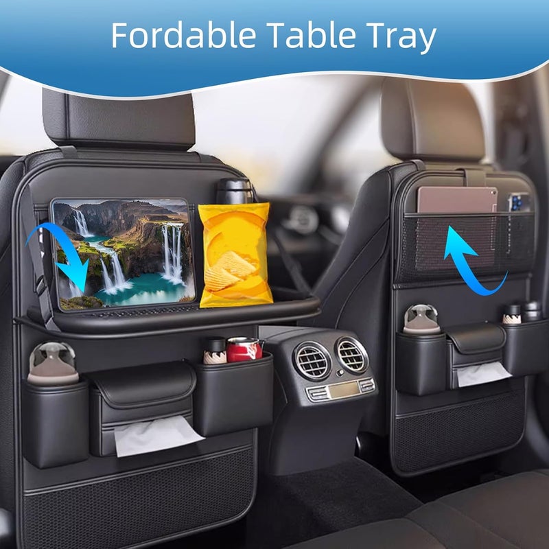 Primst 2 Pack Leather Car Backseat Organizer with Foldable Table Tray - Image 4