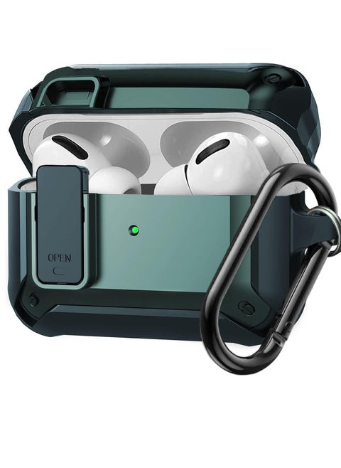 Airpods Pro 2 2nd Generation Case and Airpods Pro 1 Case with Keychain, Switch Security Lock Armour for Airpods Pro 2 2022 and Airpods Pro 2019, Front LED Visual - Green